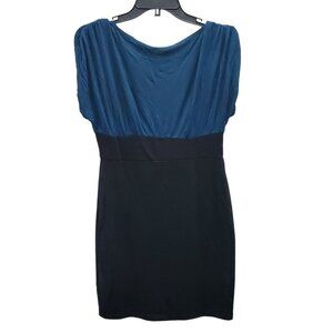 Soprano‎ Women's Teal Black Colorblock Boatneck Knit Business Casual Dress Sz M